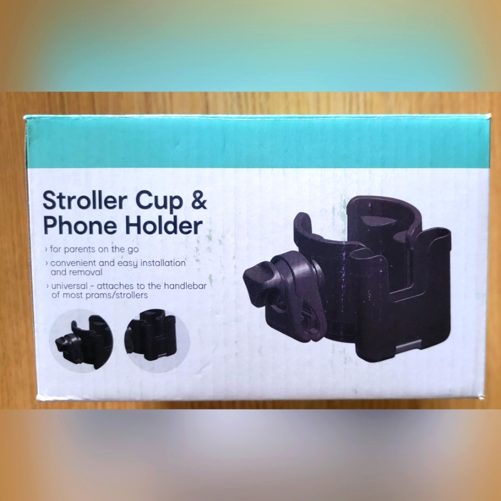 Stroller Cup & Phone Holder (Black) Added Bonus Strap Hooks